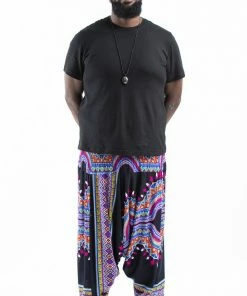 HaremPants.com Plus Size Dashiki Prints Drop Crotch Men's Harem Pants In Black