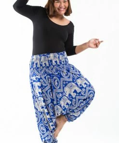 HaremPants.com Plus Size Imperial Elephant Drop Crotch Women's Elephant Pants In Blue