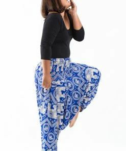 HaremPants.com Plus Size Imperial Elephant Drop Crotch Women's Elephant Pants In Blue 9 HaremPants.com Plus Size Imperial Elephant Drop Crotch Women's Elephant Pants In Blue