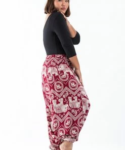 HaremPants.com Plus Size Imperial Elephant Drop Crotch Women's Elephant Pants In Red