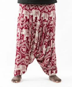 HaremPants.com Plus Size Imperial Elephant Drop Crotch Men's Elephant Pants In Red
