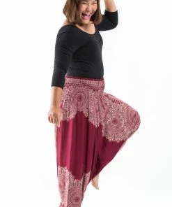 HaremPants.com Plus Size Floral Mandalas Drop Crotch Women's Harem Pants In Red