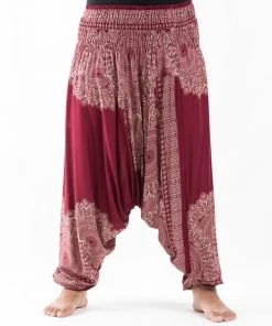 HaremPants.com Plus Size Floral Mandalas Drop Crotch Women's Harem Pants In Red