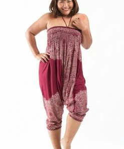HaremPants.com Plus Size Floral Mandalas Drop Crotch Women's Harem Pants In Red