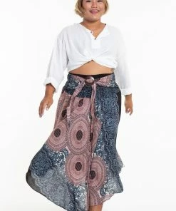 HaremPants.com Plus Size Geometric Mandalas Handkerchief Midi Skirt In Silver Gray