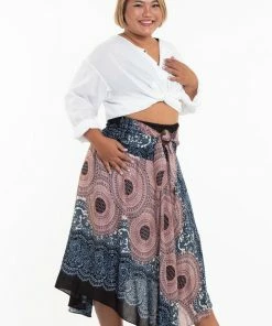 HaremPants.com Plus Size Geometric Mandalas Handkerchief Midi Skirt In Silver Gray