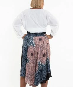 HaremPants.com Plus Size Geometric Mandalas Handkerchief Midi Skirt In Silver Gray