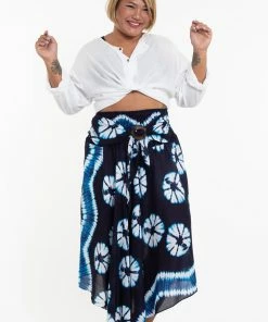 HaremPants.com Women's Plus Size Tie Dye Handkerchief Midi Skirt In Indigo