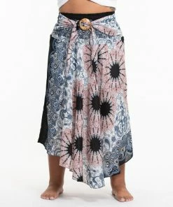 HaremPants.com Women's Plus Size Paisley Mandalas Handkerchief Midi Skirt In Silver Gray