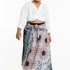 HaremPants.com Women's Plus Size Paisley Mandalas Handkerchief Midi Skirt In Silver Gray