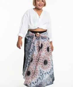 HaremPants.com Women's Plus Size Paisley Mandalas Handkerchief Midi Skirt In Silver Gray