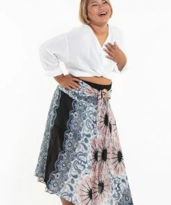HaremPants.com Women's Plus Size Paisley Mandalas Handkerchief Midi Skirt In Silver Gray