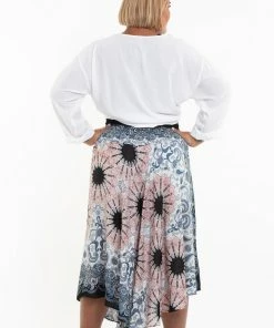 HaremPants.com Women's Plus Size Paisley Mandalas Handkerchief Midi Skirt In Silver Gray