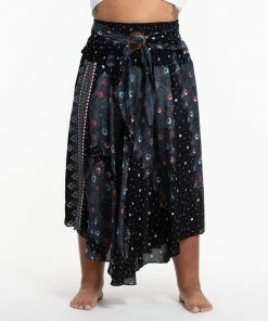 HaremPants.com Plus Size Peacock Handkerchief Midi Skirt In Black Women's