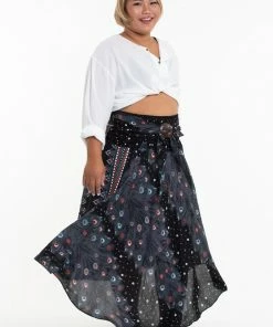 HaremPants.com Plus Size Peacock Handkerchief Midi Skirt In Black Women's