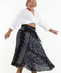 HaremPants.com Plus Size Peacock Handkerchief Midi Skirt In Black Women's