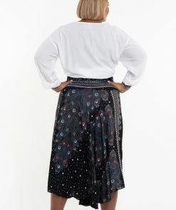 HaremPants.com Plus Size Peacock Handkerchief Midi Skirt In Black Women's