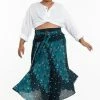 HaremPants.com Plus Size Peacock Handkerchief Midi Skirt In Turquoise