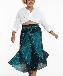 HaremPants.com Plus Size Peacock Handkerchief Midi Skirt In Turquoise