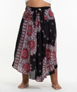 HaremPants.com Plus Size Mandalas Handkerchief Midi Skirt In Black Women's