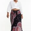 HaremPants.com Plus Size Mandalas Handkerchief Midi Skirt In Black Women's