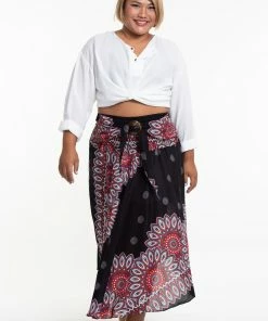 HaremPants.com Plus Size Mandalas Handkerchief Midi Skirt In Black Women's