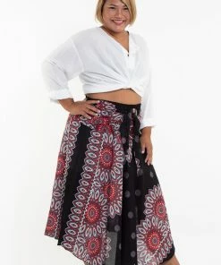 HaremPants.com Plus Size Mandalas Handkerchief Midi Skirt In Black Women's