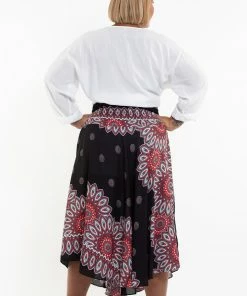 HaremPants.com Plus Size Mandalas Handkerchief Midi Skirt In Black Women's