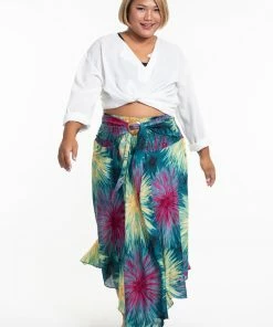 HaremPants.com Women's Plus Size Firework Handkerchief Midi Skirt In Turquoise