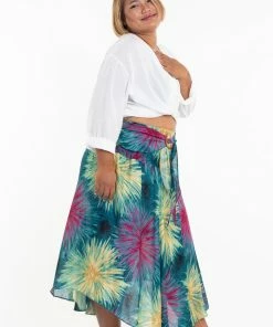 HaremPants.com Women's Plus Size Firework Handkerchief Midi Skirt In Turquoise
