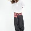 HaremPants.com Pinstripe Cotton Low Cut Men's Harem Pants With Hill Tribe Trim Black
