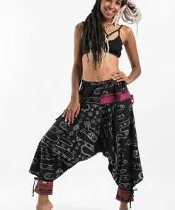 HaremPants.com Japanese Print Hill Tribe Drawstring Women's Harem Pants With Ankle Straps