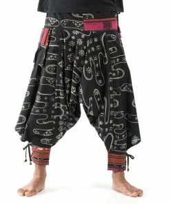 HaremPants.com Japanese Print Hill Tribe Drawstring Men's Harem Pants With Ankle Straps