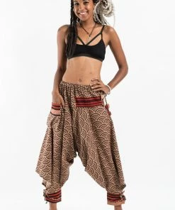HaremPants.com Seigaiha Wave Print Hill Tribe Drawstring Women's Harem Pants With Ankle Straps