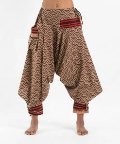 HaremPants.com Seigaiha Wave Print Hill Tribe Drawstring Women's Harem Pants With Ankle Straps