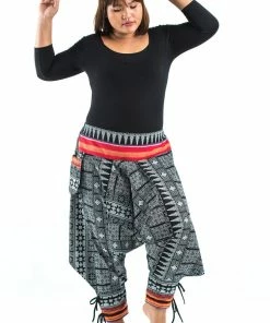 HaremPants.com Plus Size Traditional Prints Thai Hill Tribe Fabric Women's Harem Pants With Ankle Straps