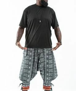 HaremPants.com Plus Size Traditional Prints Thai Hill Tribe Fabric Men's Harem Pants With Ankle Straps