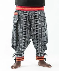 HaremPants.com Plus Size Traditional Prints Thai Hill Tribe Fabric Men's Harem Pants With Ankle Straps