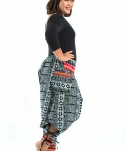HaremPants.com Plus Size Traditional Prints Thai Hill Tribe Fabric Women's Harem Pants With Ankle Straps