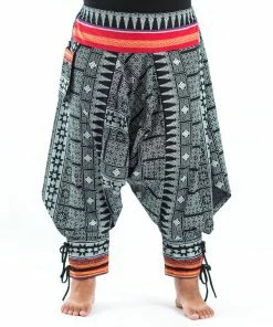HaremPants.com Plus Size Traditional Prints Thai Hill Tribe Fabric Women's Harem Pants With Ankle Straps