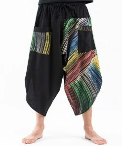 HaremPants.com Two Tone Rainbow Prints Men's Three Quarter Pants In Black
