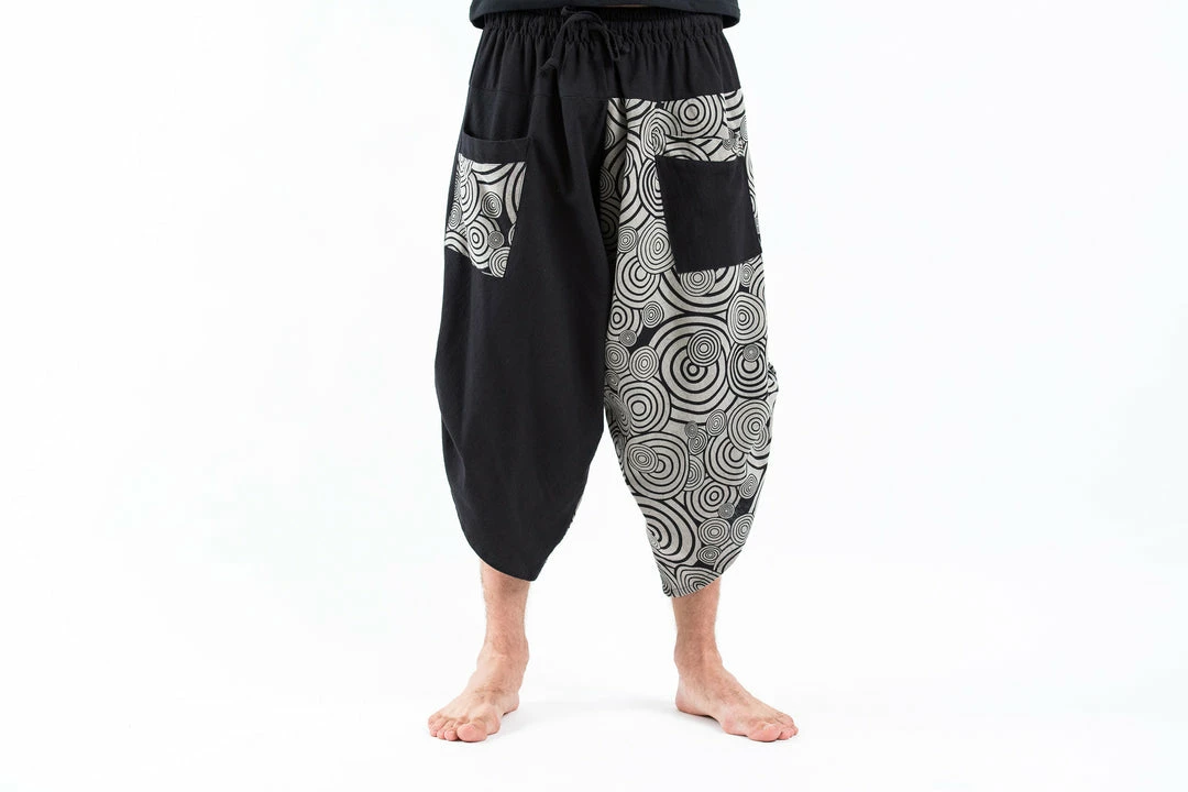 HaremPants.com Two Tone Swirls Prints Men's Three Quarter Pants In Black 4 HaremPants.com Two Tone Swirls Prints Men's Three Quarter Pants In Black