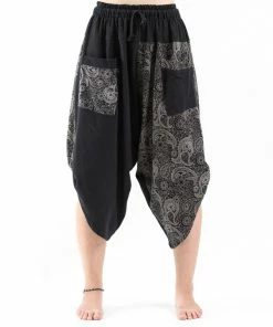 HaremPants.com Two Tone Paisley Prints Women's Three Quarter Pants In Black