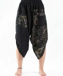 HaremPants.com Two Tone Splatter Prints Women's Three Quarter Pants In Black
