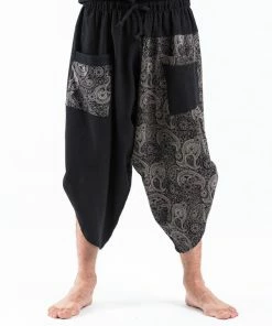 HaremPants.com Two Tone Paisley Prints Men's Three Quarter Pants In Black