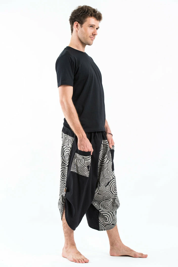 HaremPants.com Two Tone Swirls Prints Men's Three Quarter Pants In Black 5 HaremPants.com Two Tone Swirls Prints Men's Three Quarter Pants In Black