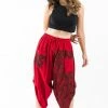 HaremPants.com Two Tone Leaves Prints Women's Three Quarter Pants In Red