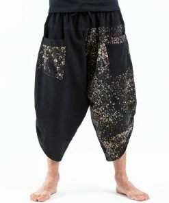 HaremPants.com Two Tone Splatter Prints Men's Three Quarter Pants In Black