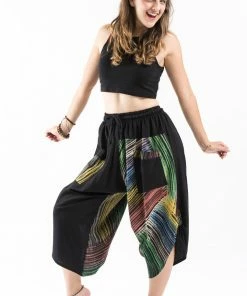 HaremPants.com Two Tone Rainbow Prints Women's Three Quarter Pants In Black