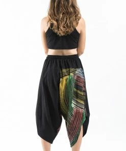 HaremPants.com Two Tone Rainbow Prints Women's Three Quarter Pants In Black